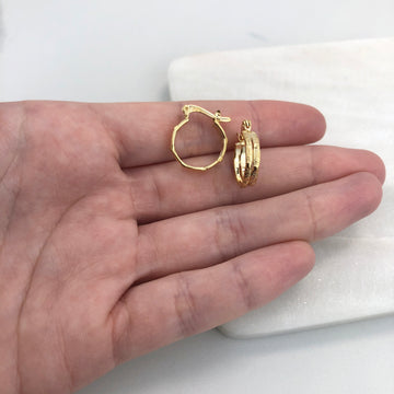 18K Gold Layered Oro Laminado 14 mm Double Layered Textured Hoops Wholesale 21.0169